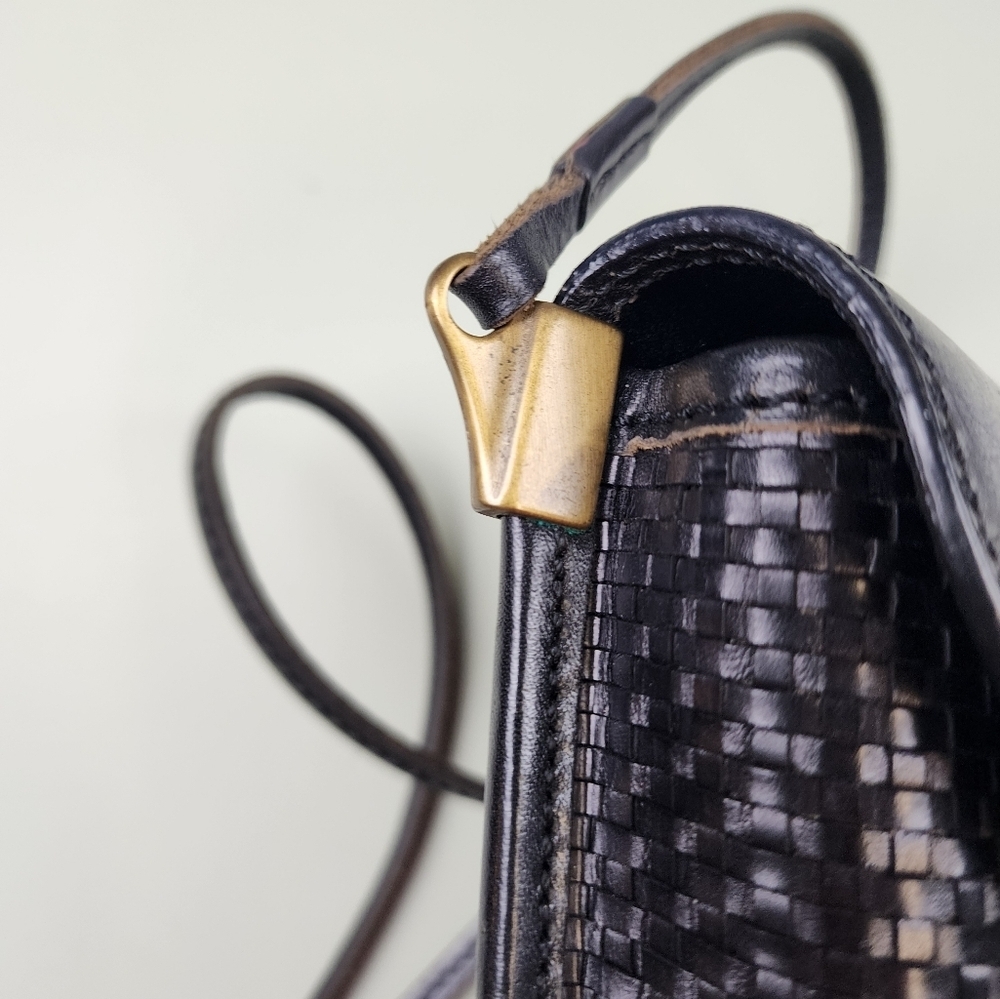 RUFRA Made In Italy Black Woven Small Purse Leather Gold Detail - Picture 7 of 15